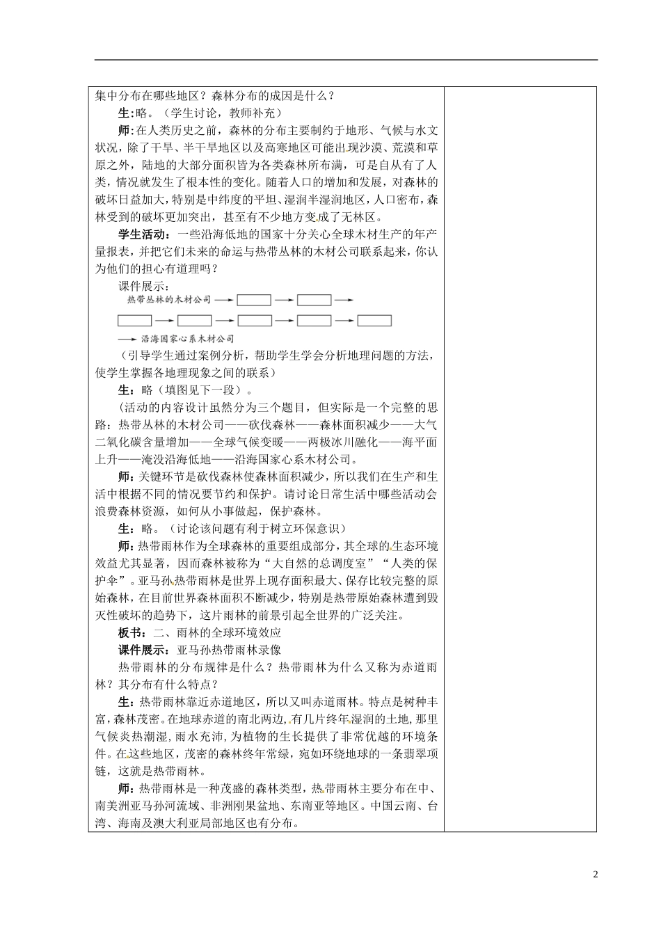 江苏省江阴市成化高级中学高中地理 2.2 森林的开发和保护 以亚马孙热带雨林为例（第1课时）教案 新人教版必修3_第2页