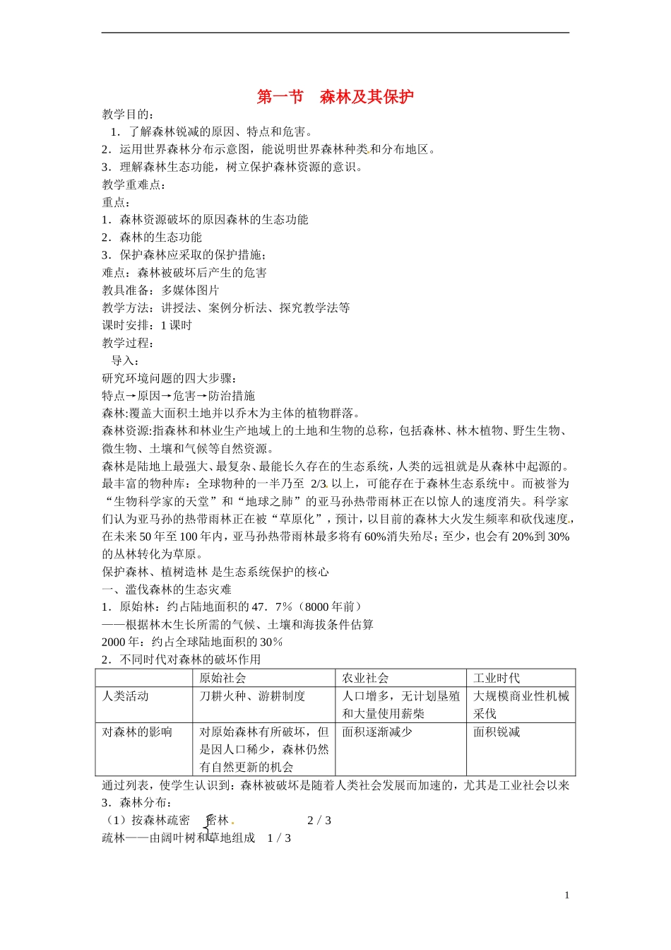 四川省昭觉中学高中地理 4.1 森林及其保护教案 新人教版选修6_第1页