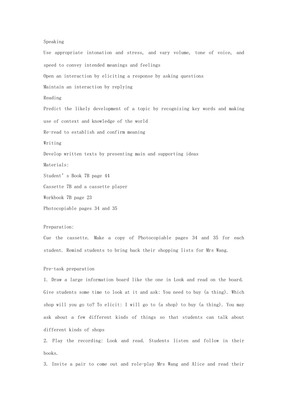 七年级英语下：Module 2 Unit 4 Shops and markets教案上海牛津版_第3页