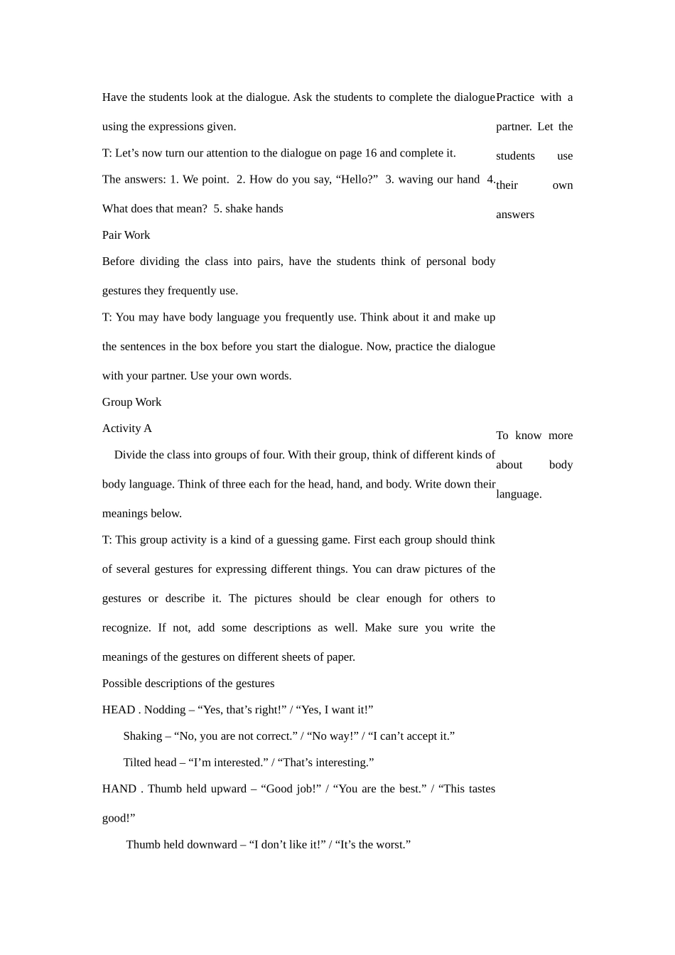 七年级英语下：Unit 2 Body language lesson 4教案教科版_第2页