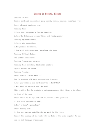 九年级英语下册 Unit 1 You Can Write Poetry Lesson 1教案 冀教版