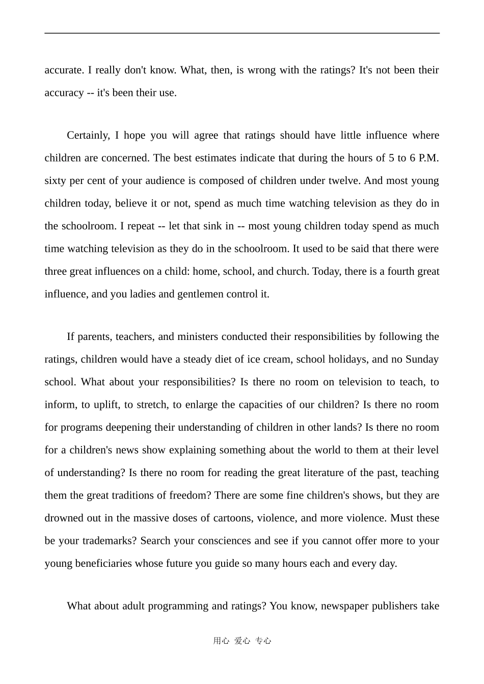 高中英语Unit4 文章 Newton N. Minow Television and the Public Interest 2人教版必修五_第3页