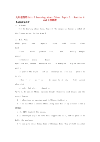 九年级英语Unit 5 Learning about China. Topic 3  Section A and B湘教版知识精讲