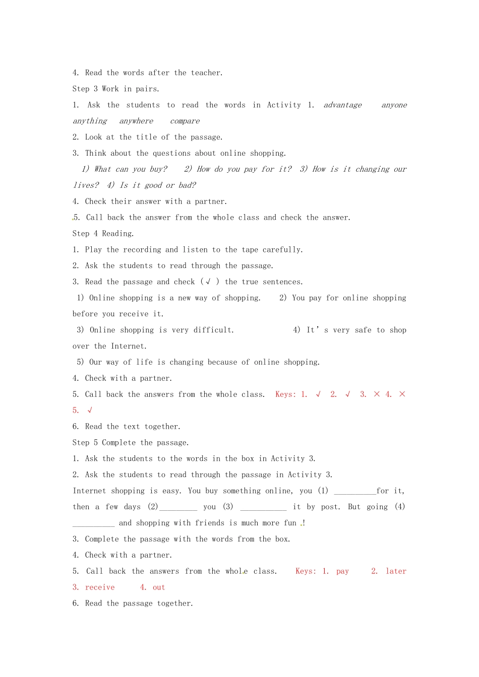天津市武清区杨村第五中学七年级英语下册《Module 5 Shopping Unit 2 You can buy everything on the Internet.》教案 （新版）外研版_第2页