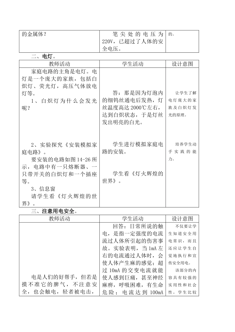 九年级物理第十四章 第五节 家庭用电教案人教版_第3页