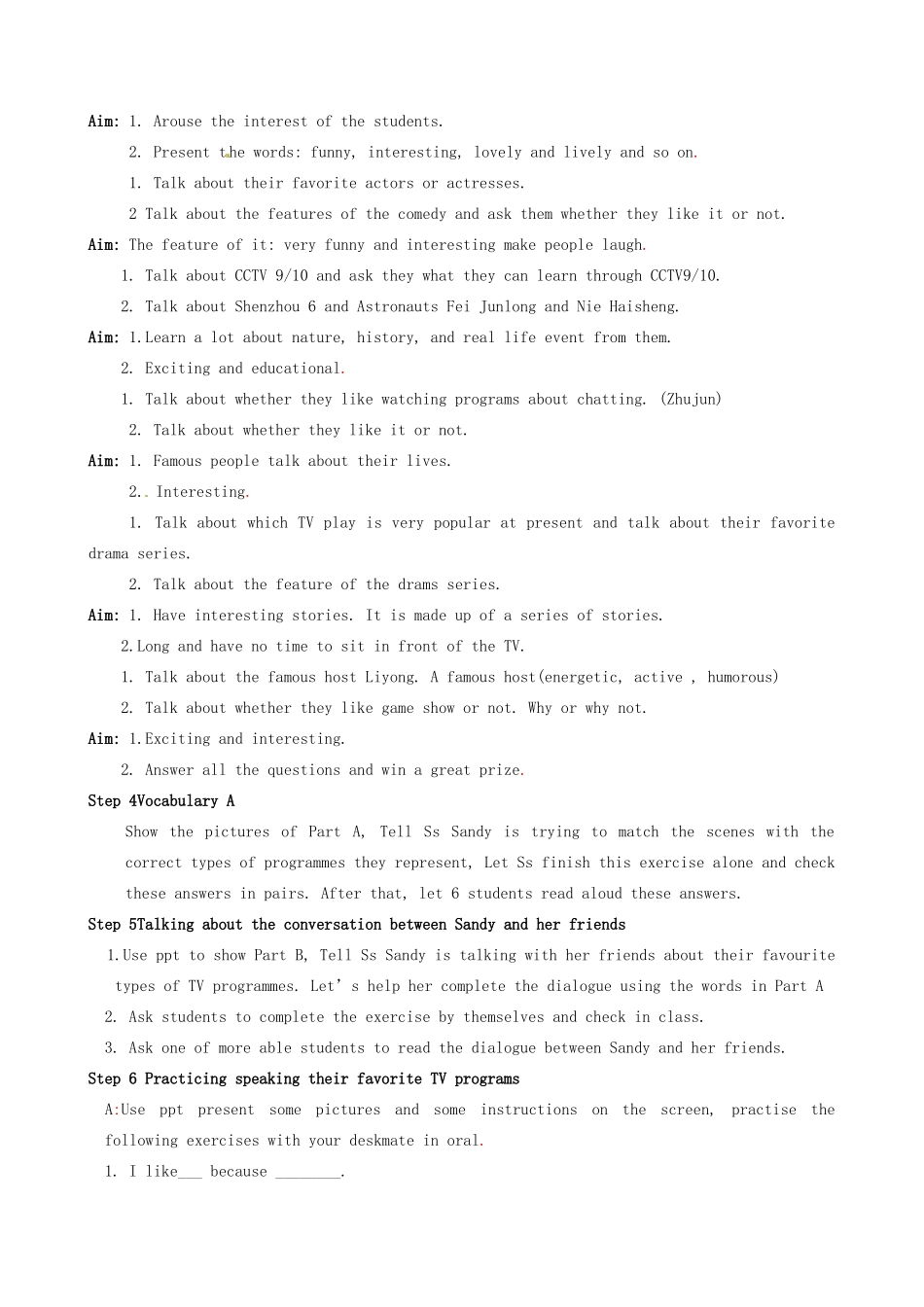 江苏省东台市唐洋镇中学九年级英语上册《Unit 4 TV programmes Period 4 Vocabulary》教案 牛津版_第2页
