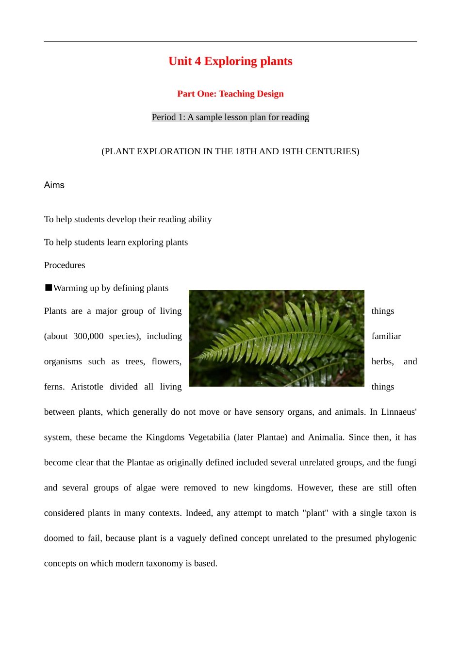 高中英语Unit 4 Exploring plants--Reading 人教版选修九_第1页