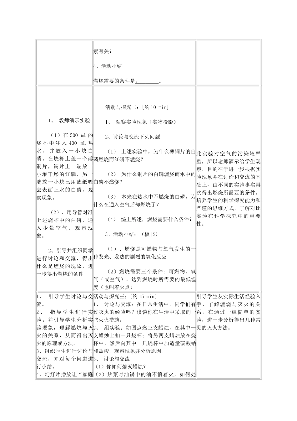 九年级化学上册 7.1燃烧和灭火教案1 人教新课标_第3页