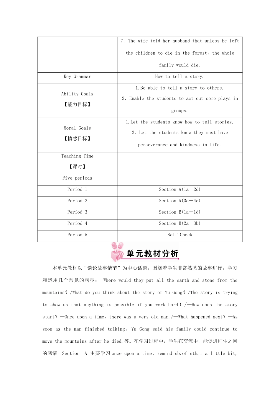 八年级英语下册 Unit 6 An old man tried to move the mountains单元教材分析（新版）人教新目标版-（新版）人教新目标版初中八年级下册英语教案_第2页