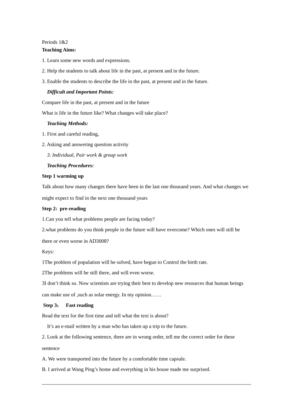 高中英语：Unit3 life in the future单元教案（新人教版必修5）_第2页