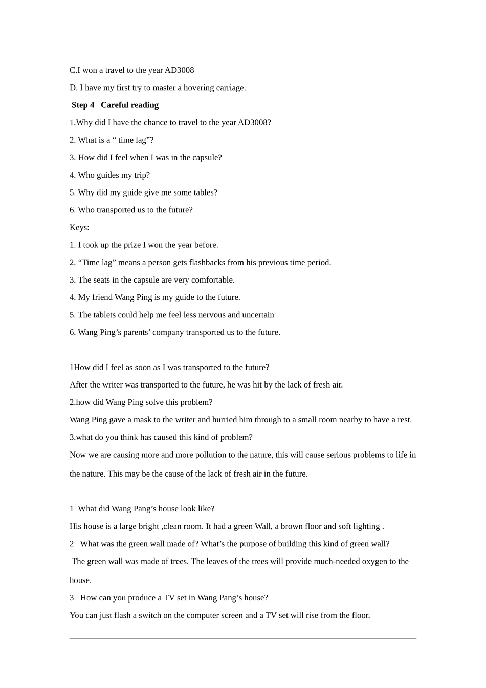 高中英语：Unit3 life in the future单元教案（新人教版必修5）_第3页