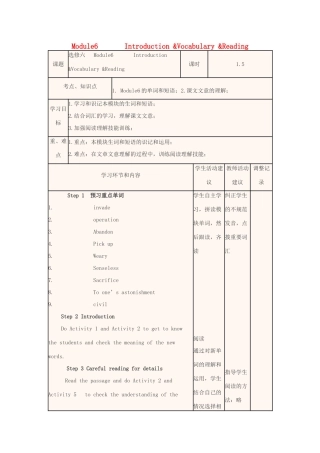 高中英语下学期第13周 Module6  Introduction Vocabulary Reading教学设计-人教版高中全册英语教案
