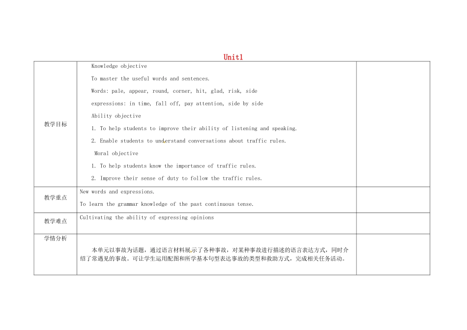小学八年级英语上册 Module 8 Unit 1 While the car were changing to red, a car suddenly appeared教案 （新版）外研版-（新版）外研版初中八年级上册英语教案_第1页