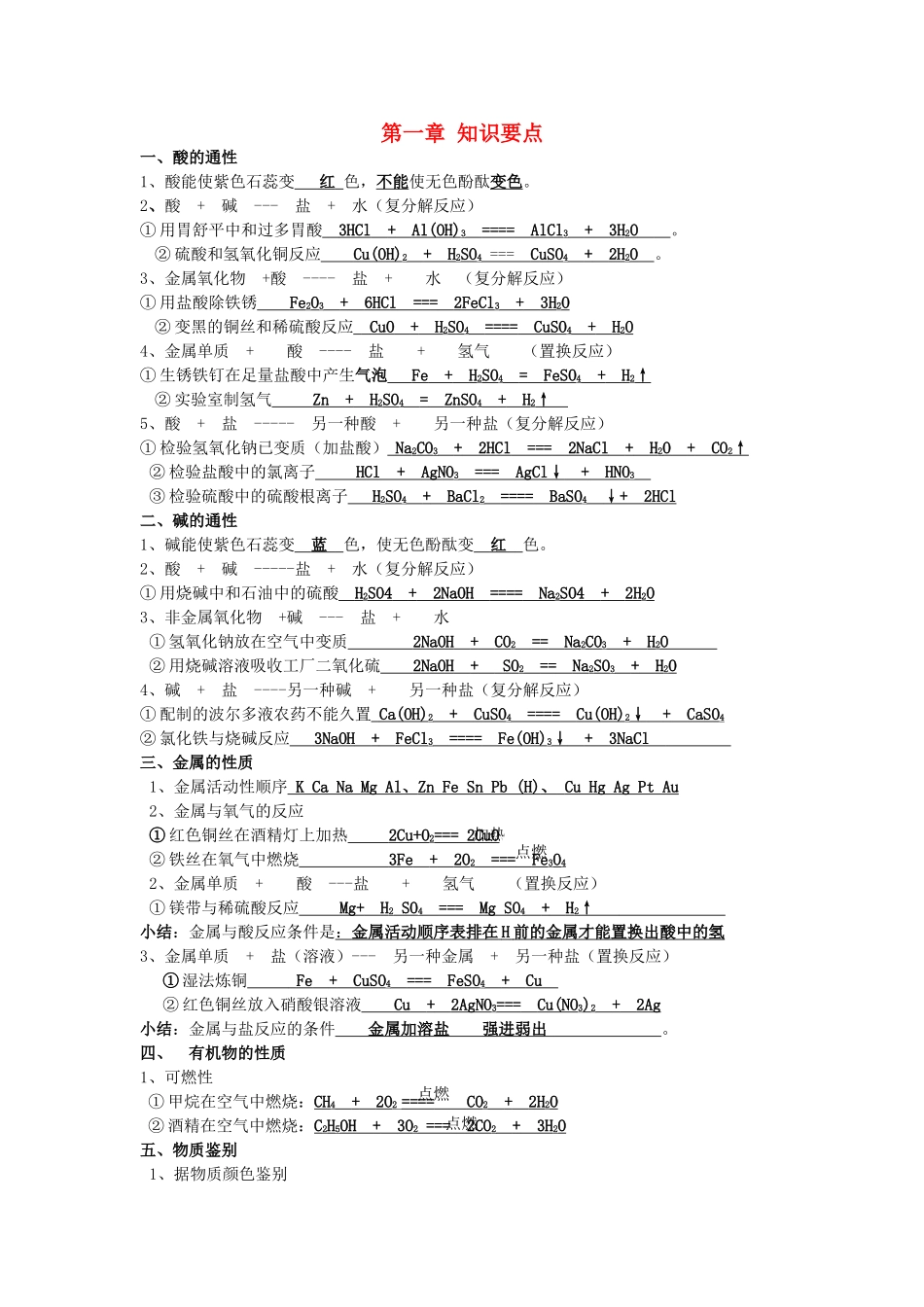 九年级科学上册 第1章 探索物质的变化复习教案 浙教版_第1页