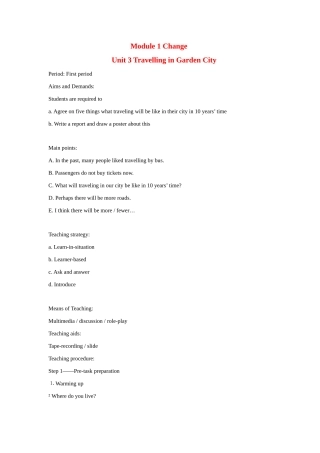 七年级英语上册 Module 1 Unit 3 Travelling in Garden City教案 沈阳牛津版