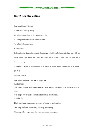 人教新课标高中英语必修三Unit2 Healthy eating教案
