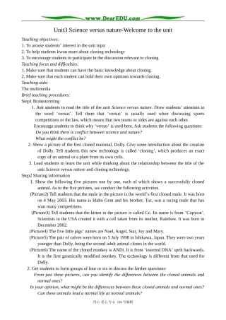 高中英语必修5Unit 3 Science versus nature-Welcome to the unit