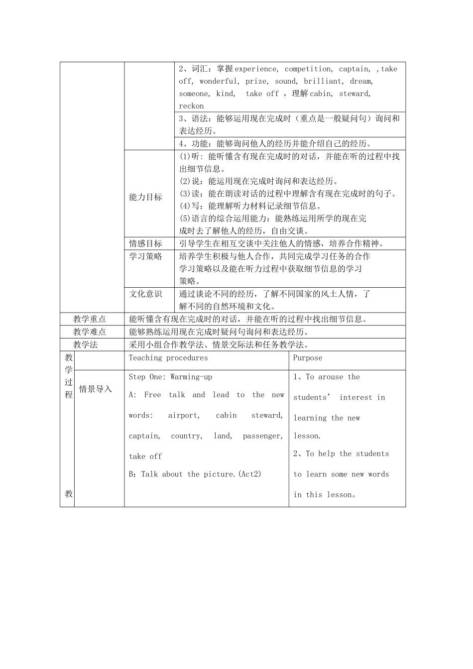 八年级英语上册 Module 2 Experiences教案 外研版_第2页