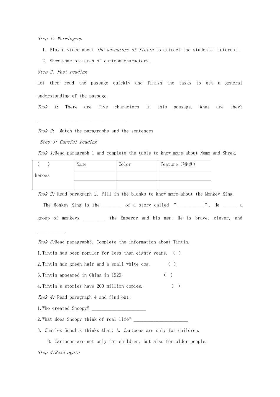 八年级英语下册 Module 5 Cartoon stories Unit 2 Tintin has been popular for over eighty years教案2 （新版）外研版-（新版）外研版初中八年级下册英语教案_第2页