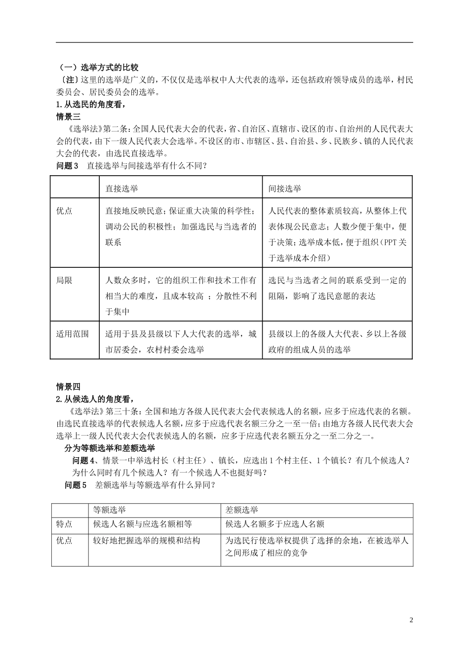 云南省芒市中学高中政治《政治生活》1.2.1民主选举 投出理性的一票教学设计4 新人教版必修2_第2页