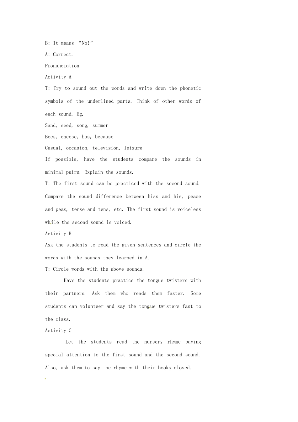 七年级英语下册 Unit 2 Body Language Lesson 3教案 教科版_第3页