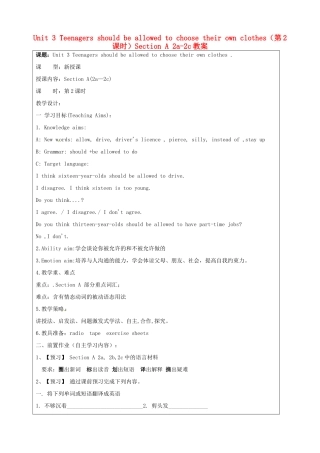 宁夏银川市第四中学九年级英语全册 Unit 3 Teenagers should be allowed to choose their own clothes（第2课时）Section A 2a-2c教案 人教新目标版