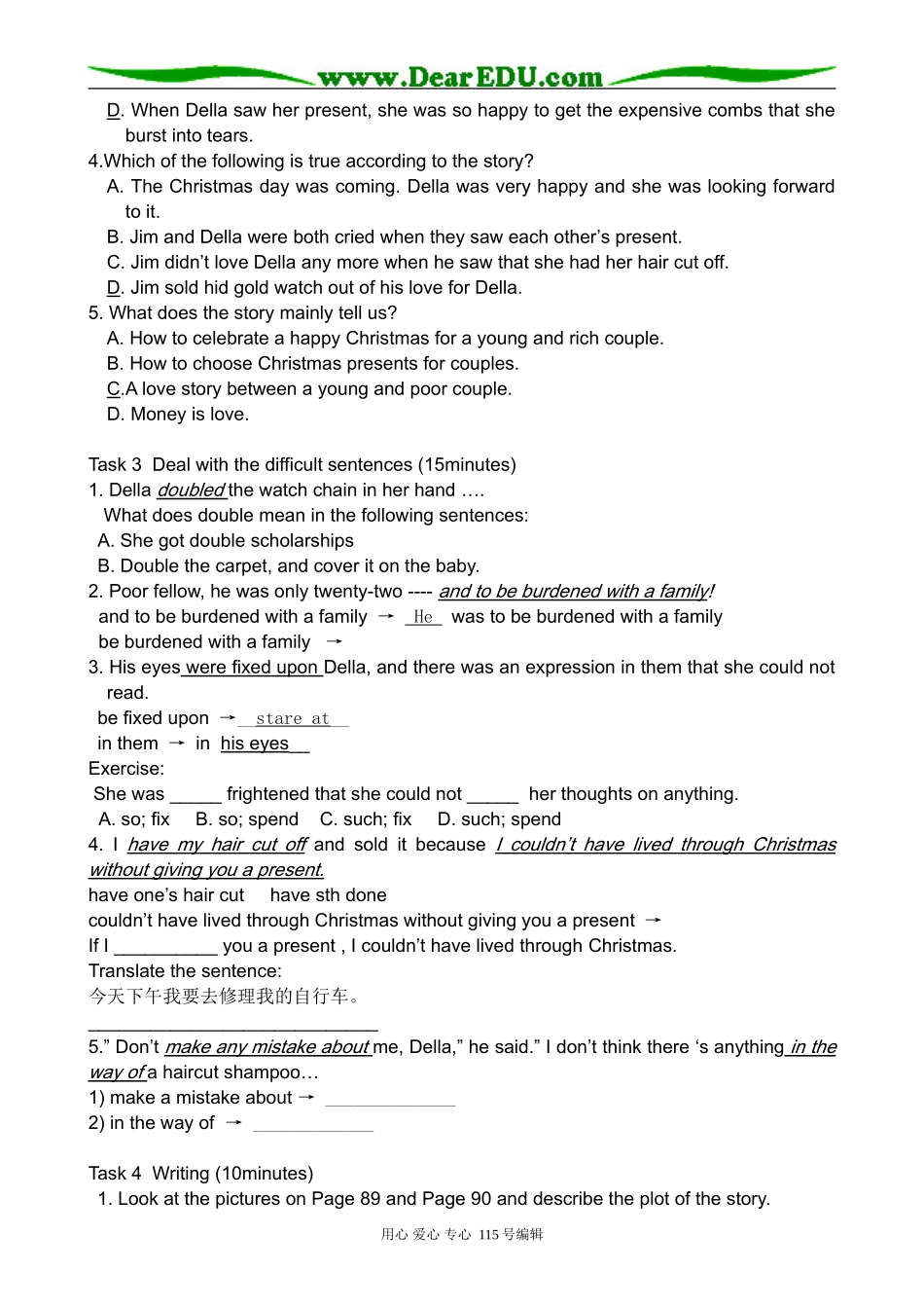 高中英语第三册(全一册)Unit 10 American literature--A sacrifice for love(2)_第2页