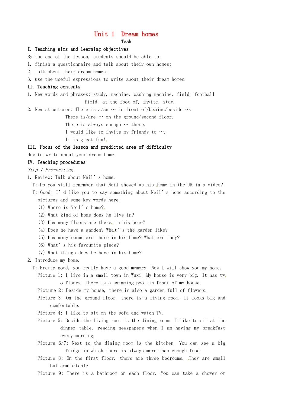 七年级英语下册 Unit 1 Dream homes（第7课时）教案 （新版）牛津版-（新版）牛津版初中七年级下册英语教案_第1页