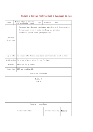 七年级英语下册 Modle 2Spring Festival Unit3 Language in use教案 外研版