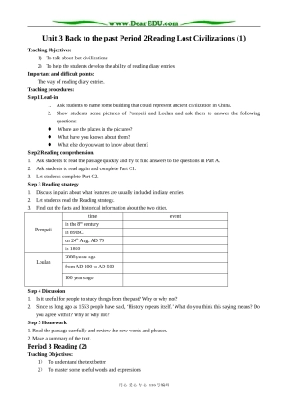 高中英语Unit3 Back to the past Period 2Reading Lost Civilizations