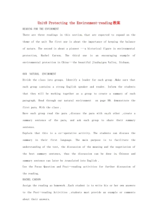 高中英语 Unit8 protecting the environment-reading教案 冀教版必修3