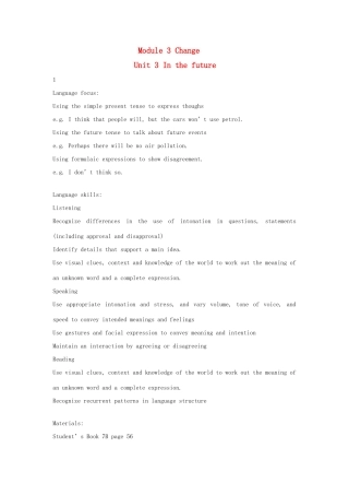 七年级英语下：Module 3 Unit 3 In the future教案上海牛津版