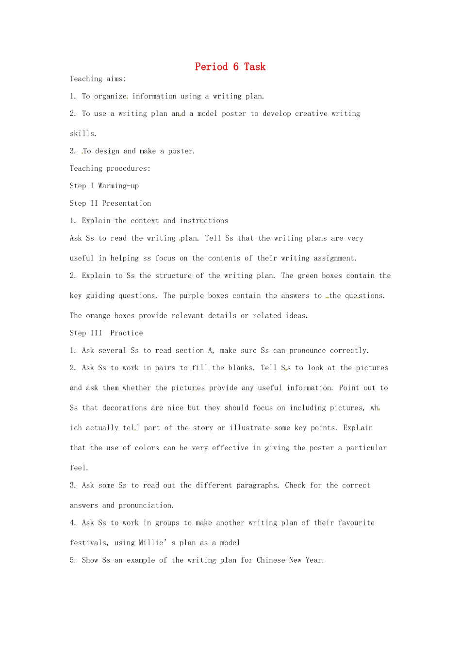 江苏省仪征市谢集中学七年级英语上册 unit3 Period 6 Task教案 人教新目标版_第1页