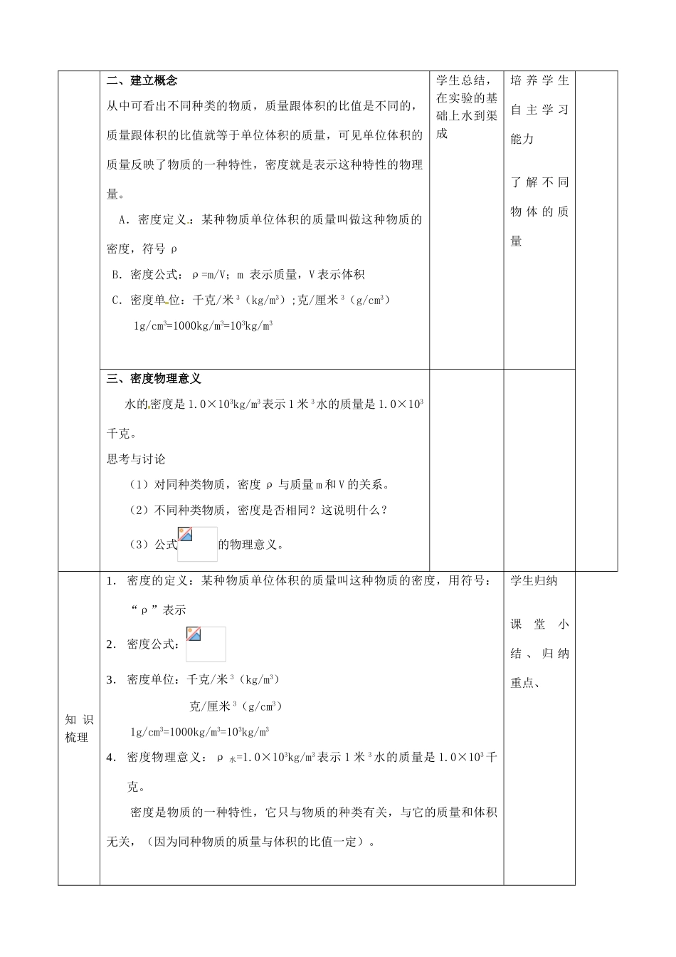山东省邹平县实验中学八年级物理上册 6.2 密度教案 （新版）新人教版_第3页