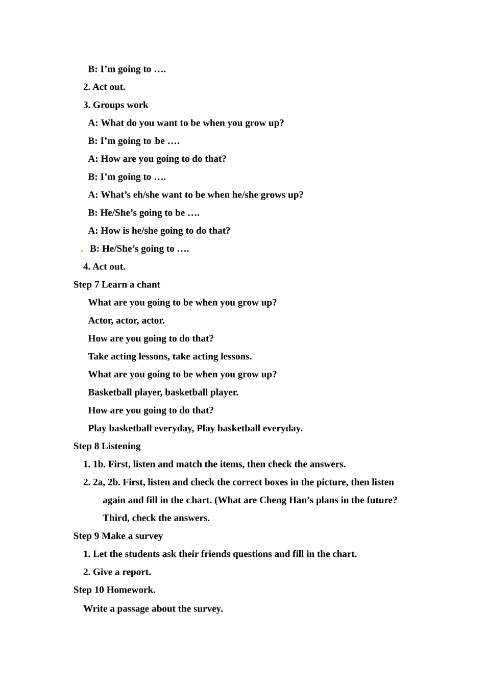 七年级英语下册：Unit 7 I'm going to be a basketball player（教案2）鲁教版_第3页