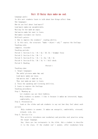 九年级英语上册 Unit 13《Rainy days make me sad》教案 人教新目标版
