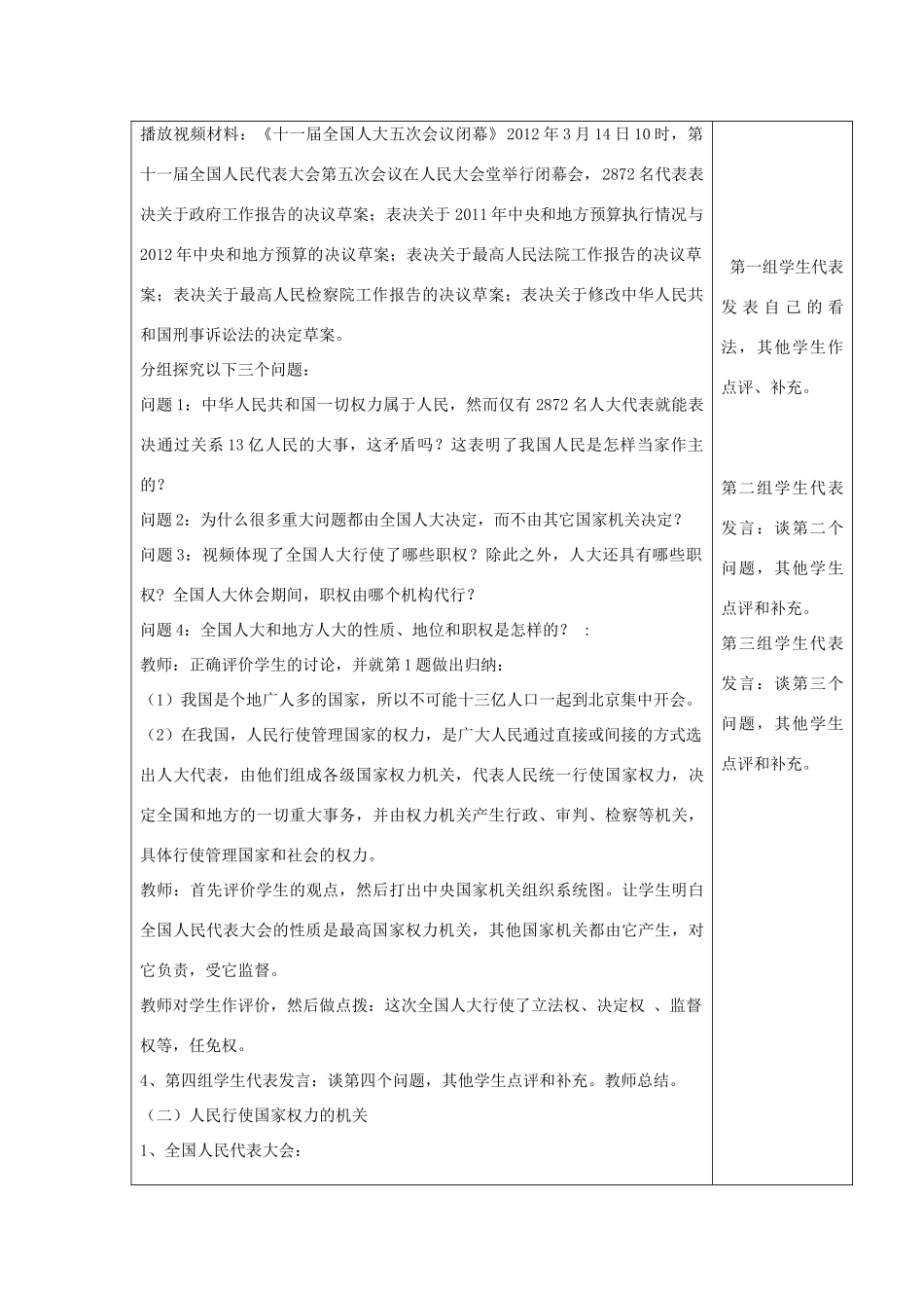 四川省宜宾市一中高一政治《人民代表大会：国家的权力机关》教学设计-人教版高一全册政治教案_第2页