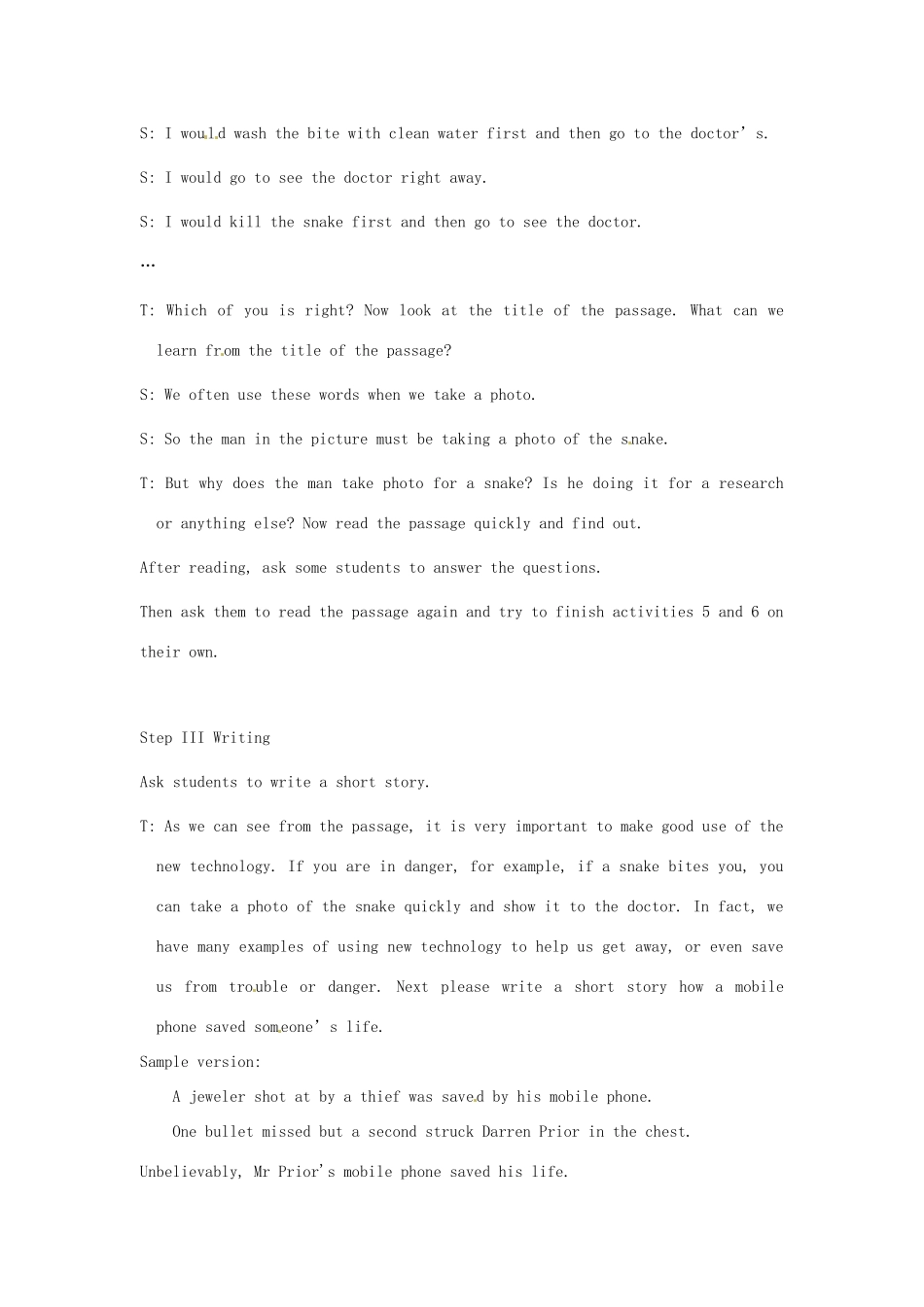 天津市武清区杨村第五中学八年级英语下册《Module 4 New technology Period 2 Reading and writing》教案（1） 外研版_第3页