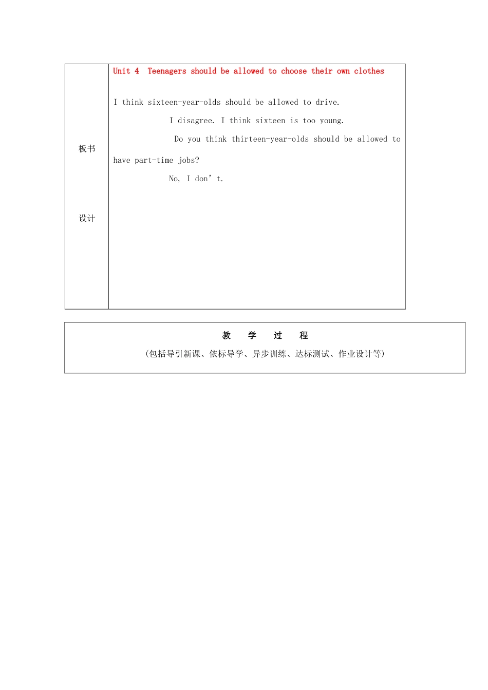山东省龙口市诸由观镇诸由中学八年级英语下册《Unit 4 Teenagers should be allowed to choose their own clothes Period 2》教案 鲁教版五四制_第2页
