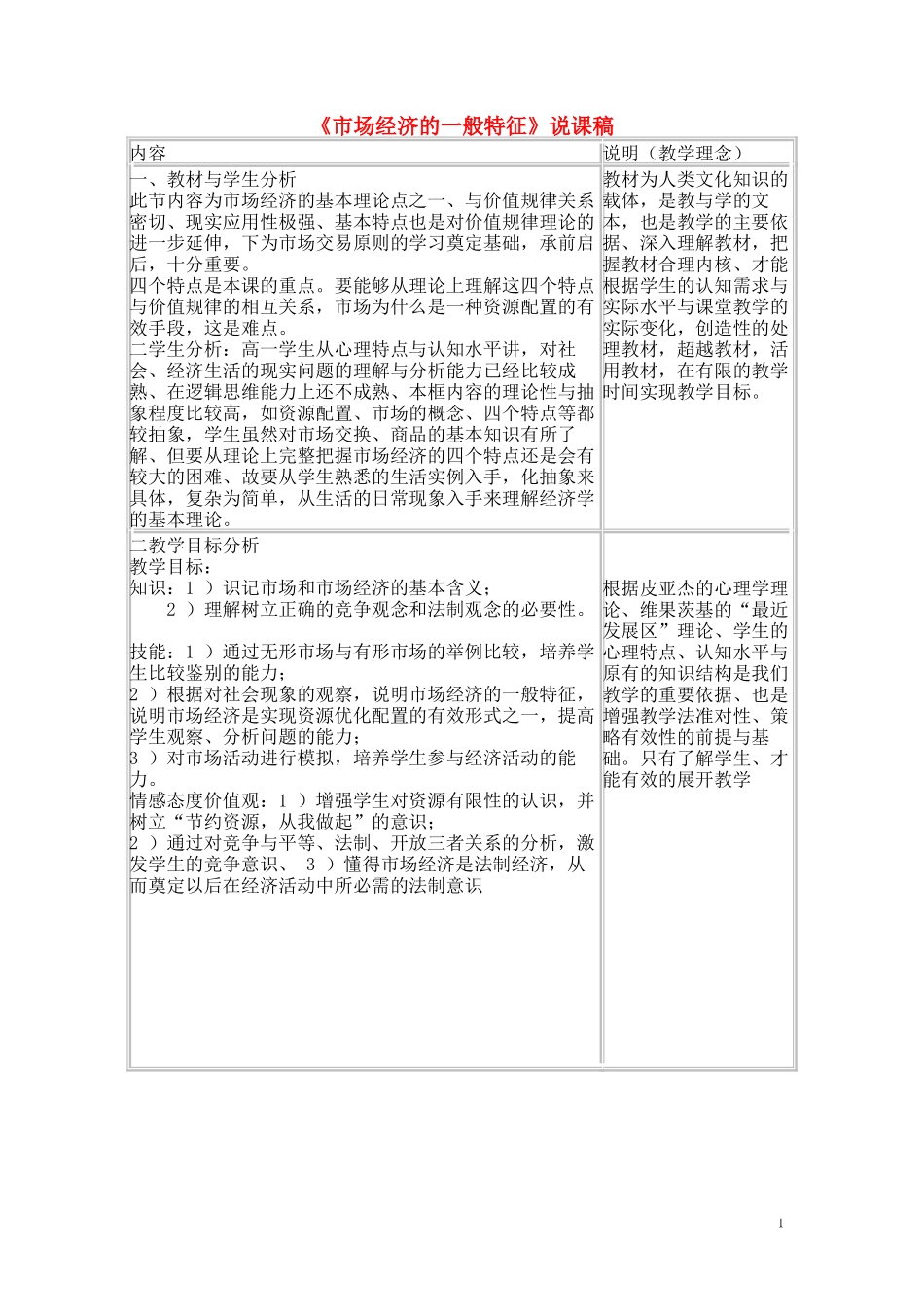 高中政治《市场经济的一般特征》说课稿2 人教版_第1页