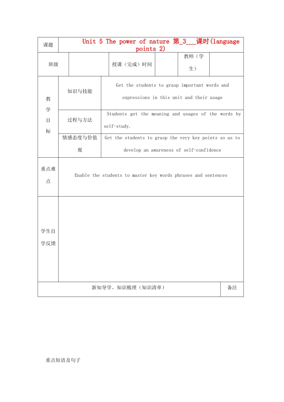新疆新源县高中英语《Unit5 The power of nature》教案2 新人教版选修6_第1页