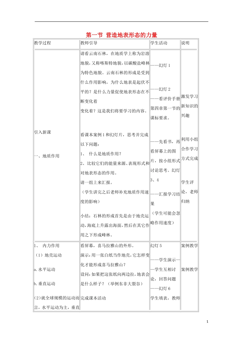 内蒙古赤峰二中高中地理 第四章第一节营造地表形态的力量教案2 新人教版必修1_第1页