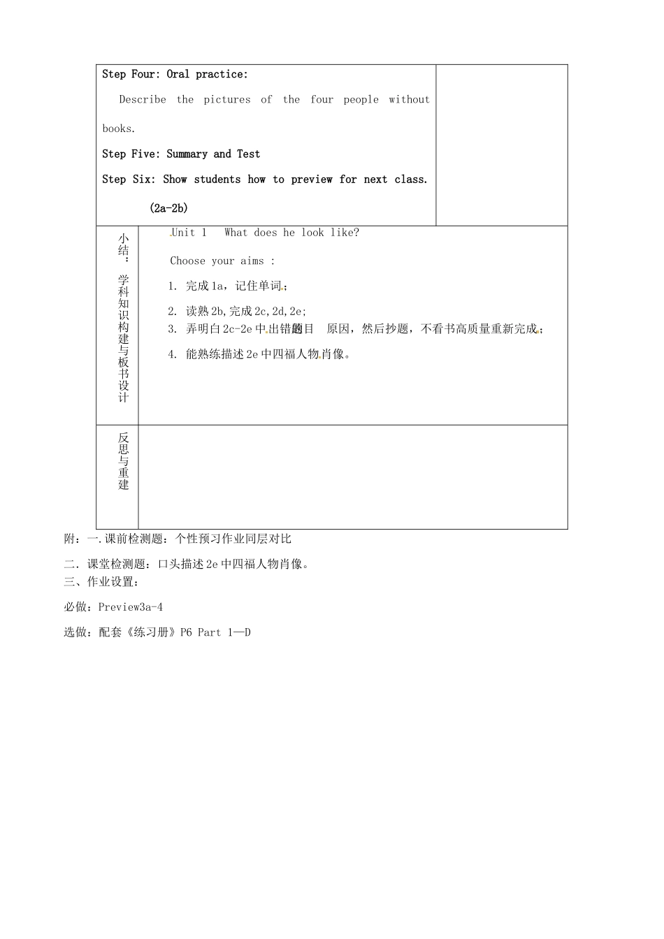 山东省淄博市临淄区第八中学七年级英语上册《Unit 1 What does he look like period 5》教案 鲁教版五四制_第3页