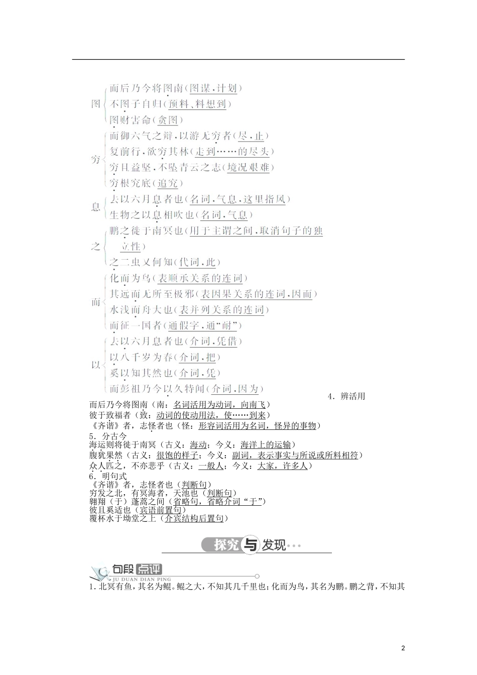 高中语文 第一单元第4课《逍遥游（节选）》精品导学案 北京版必修5_第2页