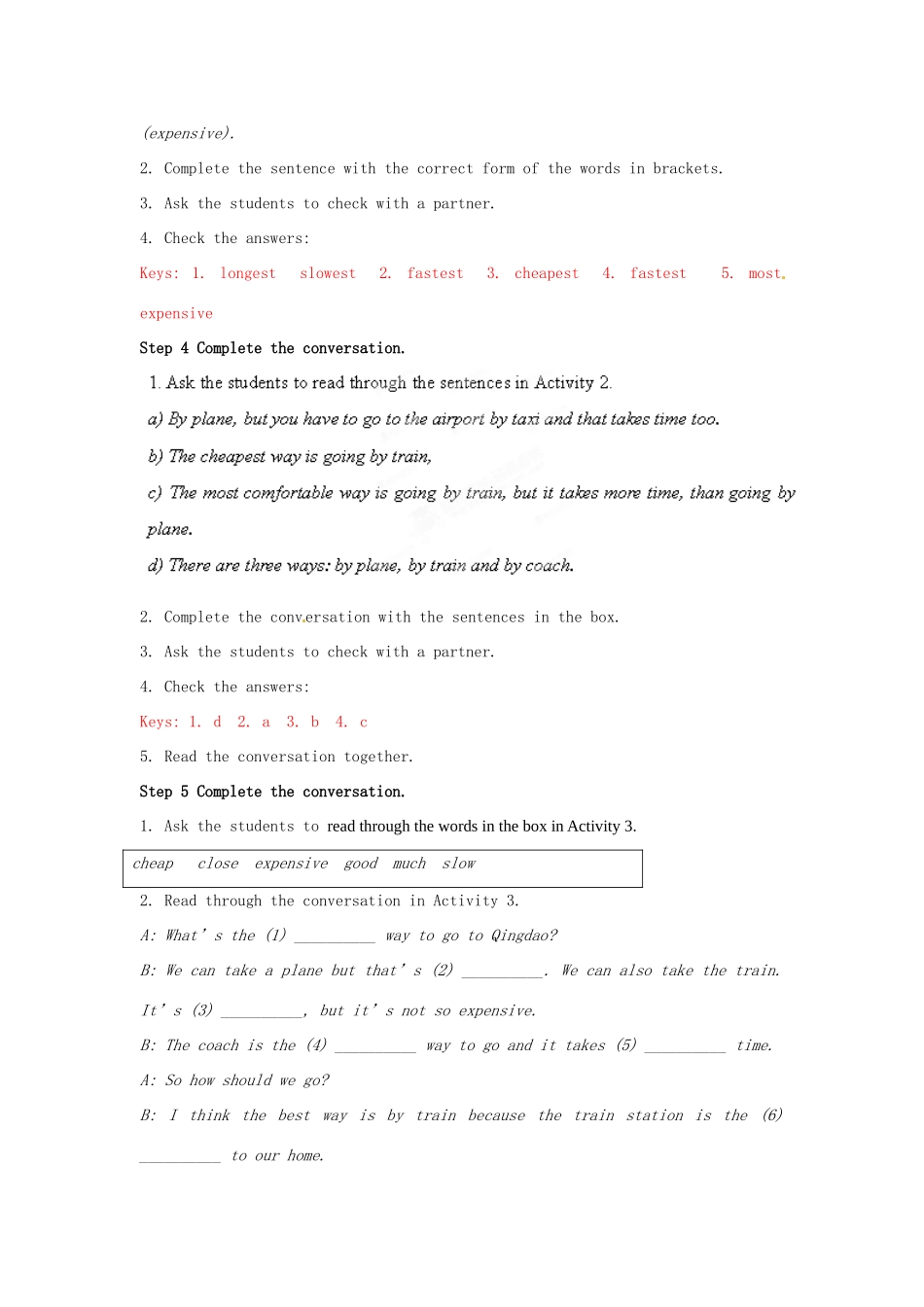 安徽省长丰县下塘实验中学八年级英语上册 Module 4 Planes, Ships and trains Unit 3 Language in use教案 （新版）外研版_第2页