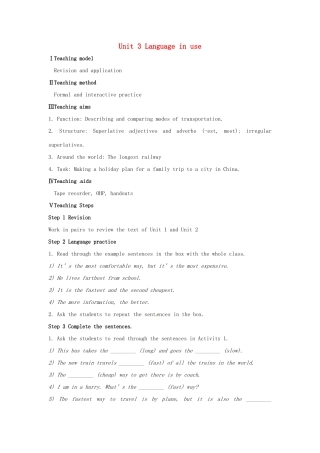 安徽省长丰县下塘实验中学八年级英语上册 Module 4 Planes, Ships and trains Unit 3 Language in use教案 （新版）外研版