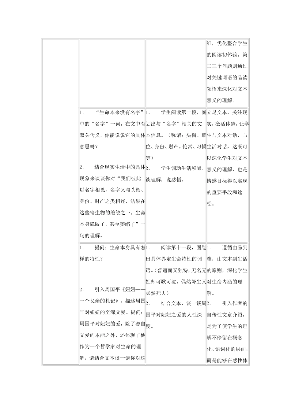 高一语文：1.2《生命本来没有名字》教案（3）（沪教版第一册）_第3页