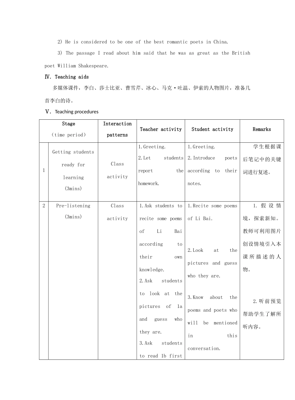 九年级英语下册 Unit 6 Entertainment and Friendship Topic 2 Who is your favorite character in literature Section B教学案例设计 （新版）仁爱版-（新版）仁爱版初中九年级下册英语教案_第2页