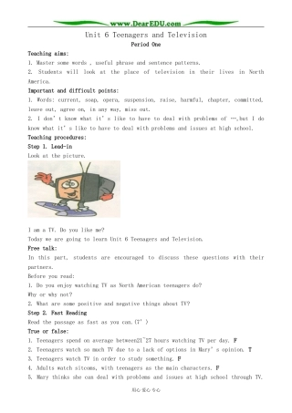 冀教版英语必修5 Unit 6 Teenagers and Television