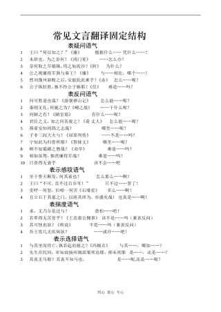 高三语文常见文言翻译固定结构